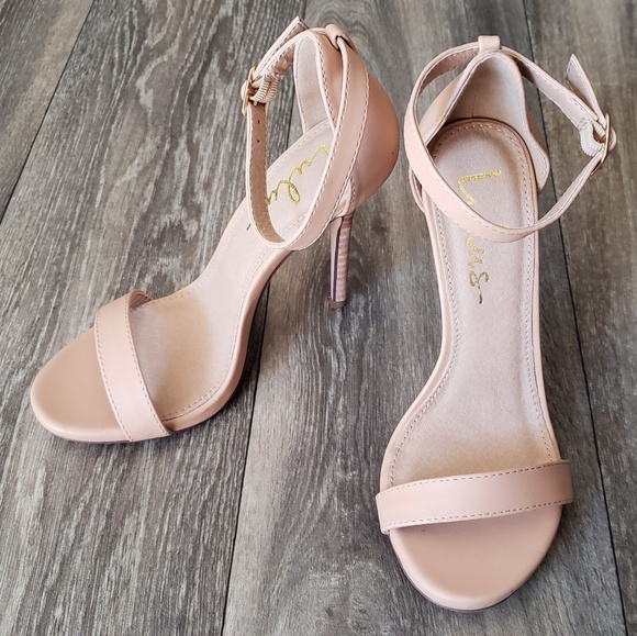 NWOT! ELSI NUDE LEATHER SINGLE STRAP HEELS - Picture 2 of 5